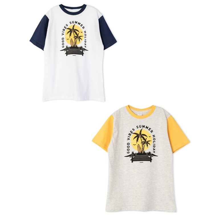 Remera manga corta para nene estampa palmeras y sol. Ruabel