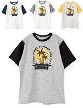 Remera manga corta para nene estampa palmeras y sol. Ruabel