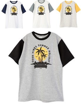 Remera manga corta para nene estampa palmeras y sol. Ruabel