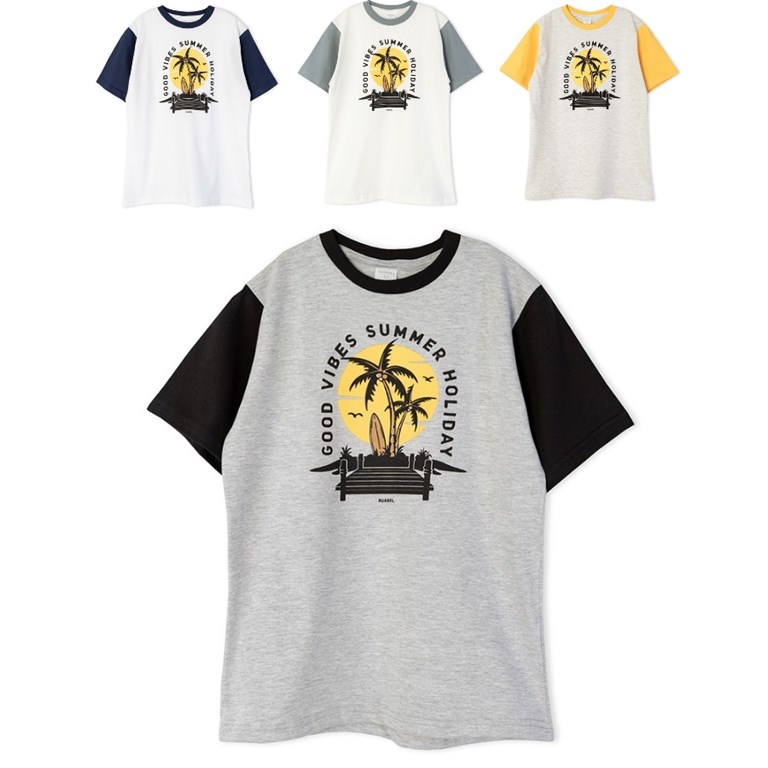 Remera manga corta para nene estampa palmeras y sol. Ruabel