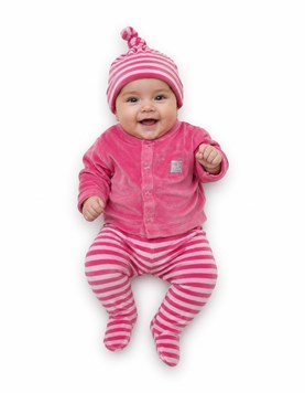 AJUAR  DE PLUSH PARA BEBA,  CAJA: CAMPERITA LISA, MEDIO OSITO RAYADO Y GORRO. RUABEL