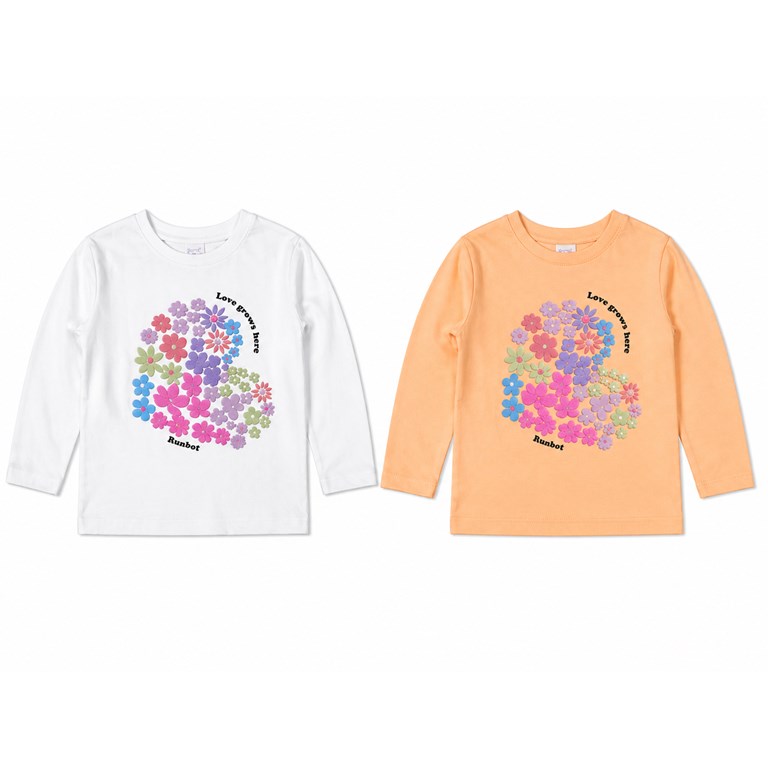 REMERA MANGA LARGA DE BABA CON ESTAMPA CORAZONES Y FLORES. RUABEL