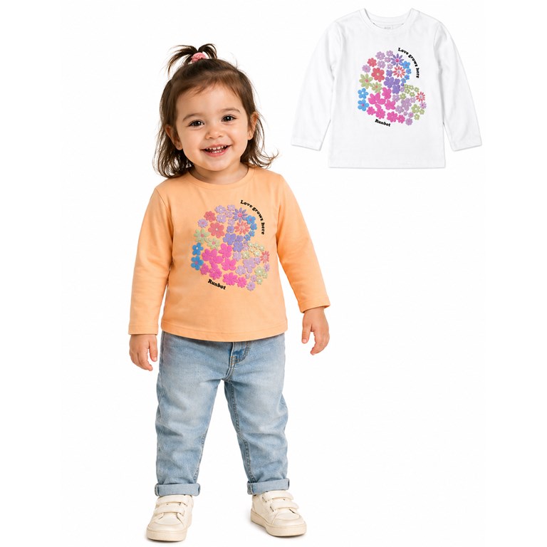 REMERA MANGA LARGA DE BABA CON ESTAMPA CORAZONES Y FLORES. RUABEL