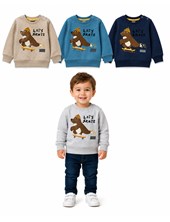 BUZO DE FRISA PARA BEBE CON PUÑO, ESTAMPA OSO EN SKATE. RUABEL