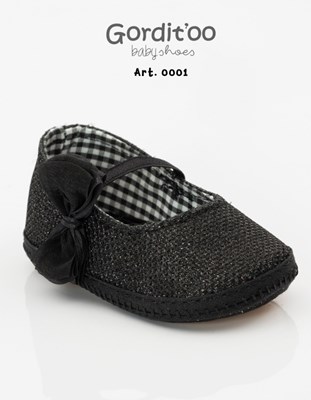 Balerina beba cintas negro glitter con moño y strass cuadrado. Linea Victoria. Gorditoo.