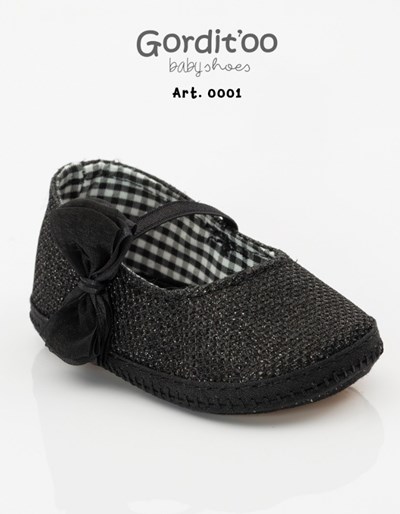 Balerina beba cintas negro glitter con moño y strass cuadrado. Linea Victoria. Gorditoo.