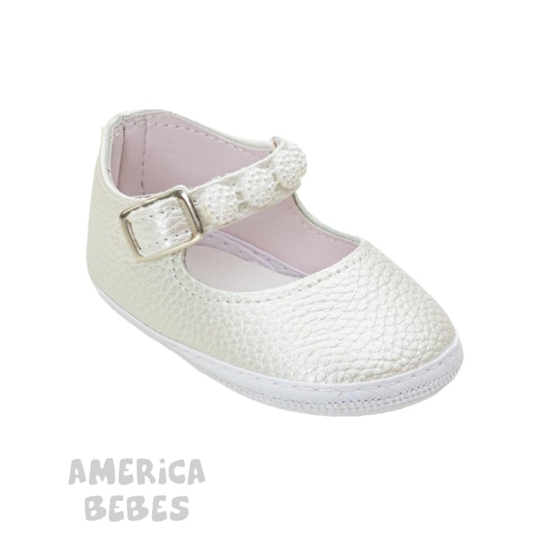 ZAPATO BEBA NAPPA PERLA BLANCO CON MOÑO+STRASS. Gorditoo