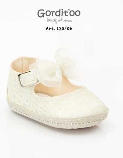 zapato beba perlado champagne con moño doble talon goorditoo