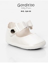 Zapato beba perlado liso con moño doble.Gorditoo