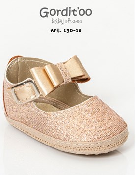 zapato beba glitter dorado con moño beba gorditoo