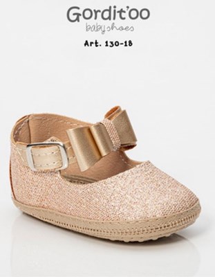 zapato beba glitter dorado con moño beba gorditoo