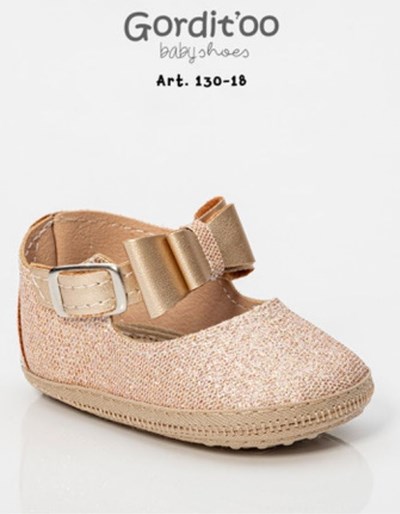 zapato beba glitter dorado con moño beba gorditoo