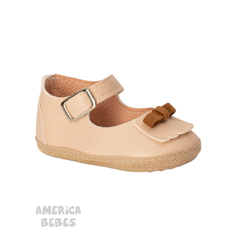 ZAPATO BEBA NUDE CON DETALLE DE FLECO Y MOÑO GORDITOO