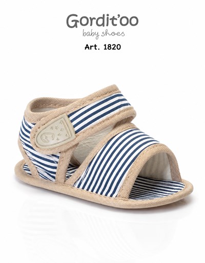 SANDALIA PARA BEBE ESTAMPA RAYAS BEIGE. CON ABROJO. GORDITOO