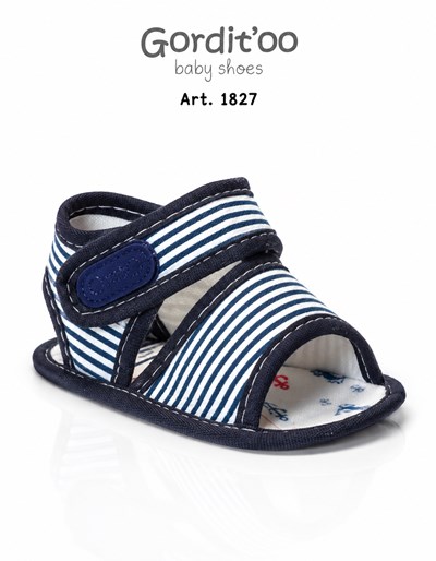 SANDALIA PARA BEBE ESTAMPA RAYAS AZUL. CON ABROJO. GORDITOO