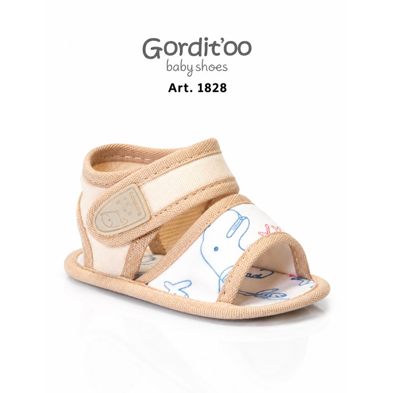 SANDALIA PARA BEBE ESTAMPA DINOS NATURAL. CON ABROJO. GORDITOO