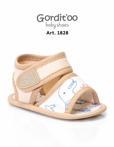 SANDALIA PARA BEBE ESTAMPA DINOS NATURAL. CON ABROJO. GORDITOO
