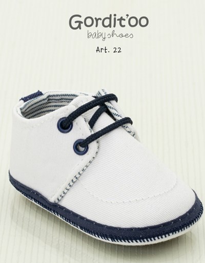 ZAPATITO SARGA BLANCO CON DETALLE EN AZUL ACORDONADO GORDITOO