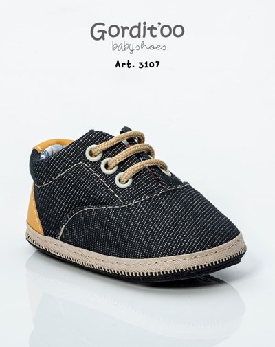 ZAPATILLA BEBES JEAN NEGRO - BEIGE Y GALLETITA. GORDITOO.