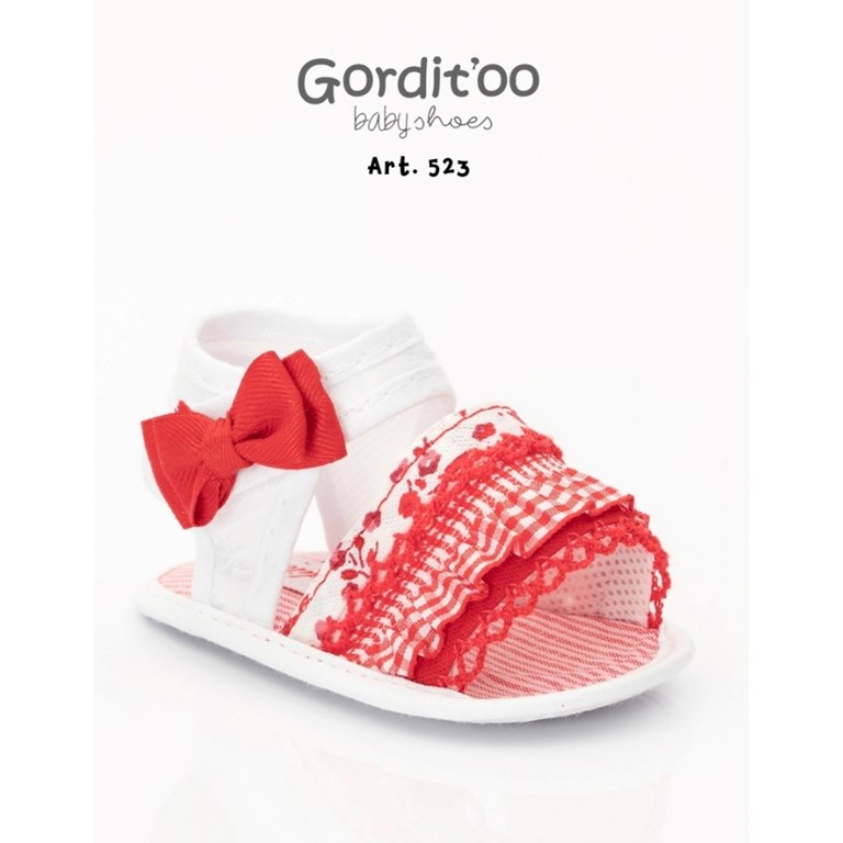 SANADALIAS PARA BEBA BLANCA COMBINADA CON BOLADOS ROJOS Y MONO PUNTILLE GORDITOO