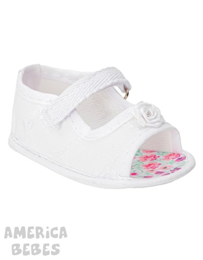 SANDALIA BOQUITA DE PESCADO BLANCA CINTA ESPIGA MINI CLAVEL+CORAZON. GORDITOO