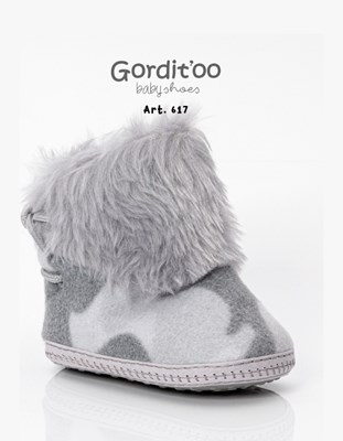 BOTA MEDIA CAÑA MATELASSE GRIS MELANGE ESTAMPADO + PELUCHE GORDITOO