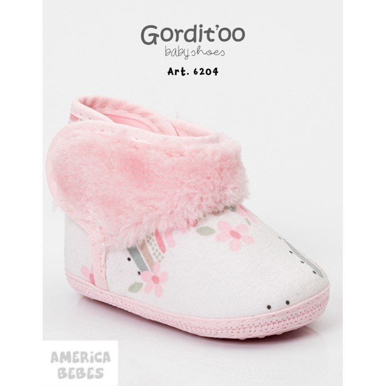 BOTA DOBLE ABROJO ROSA ESTAMPADO COM PELUCHE GORDITO