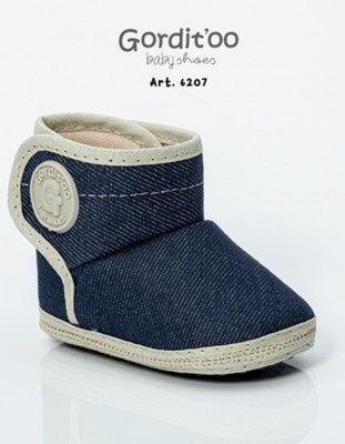 BOTA DOBLE ABROJO JEAN AZUL DETALLE BEIGE.  Gorditoo.