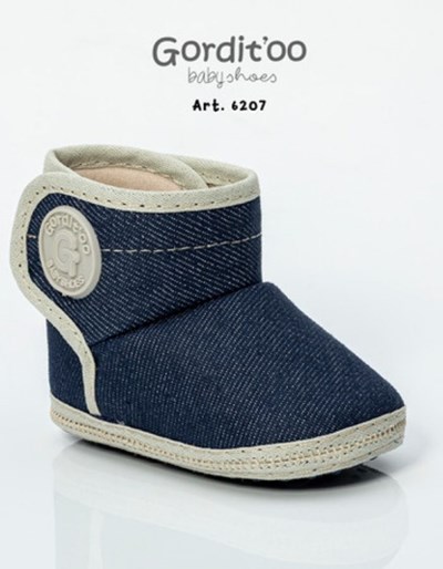 BOTA DOBLE ABROJO JEAN AZUL DETALLE BEIGE.  Gorditoo.