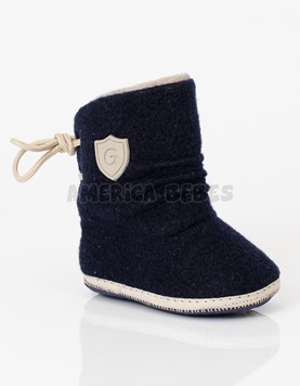 Bota bebes caña alta con frunces polar interno azul detalle beige. Gorditoo.