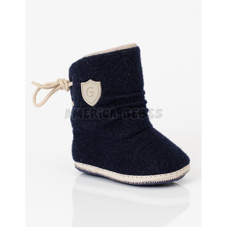 Bota bebes caña alta con frunces polar interno azul detalle beige. Gorditoo.
