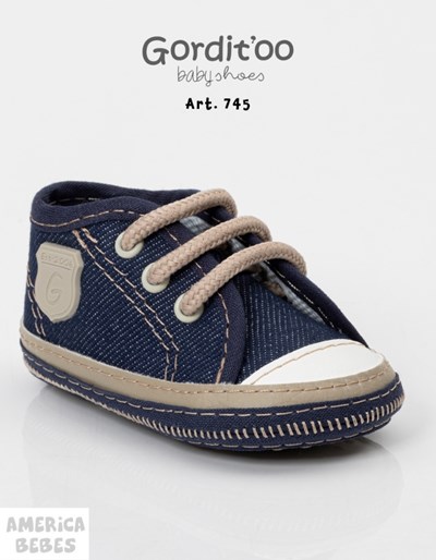 ZAPATILLA JEAN AZUL-DETALLE BEIGE+ESCUDO. GORDITOO