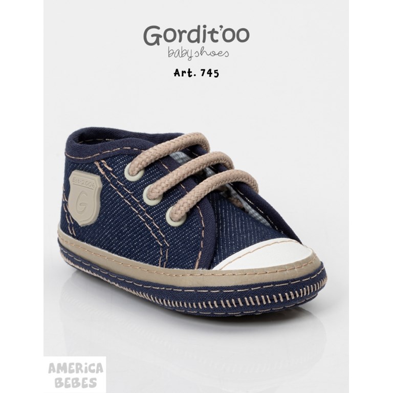 ZAPATILLA JEAN AZUL-DETALLE BEIGE+ESCUDO. GORDITOO