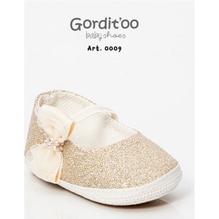 BALLERINA LUREX DORADA PARA BEBA CON MOÑO Y APLIQUE STRASS GORDITOO