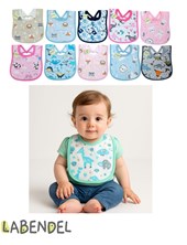 BABERO CON PLASTICO IMPERMEABLE ATRAS. MEDIDA: CHICA. COLORES SURTIDOS. LABENDEL