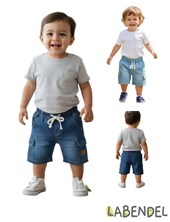 Bermuda jean con cordon cargo. Colores: Azul o celeste. Labendel