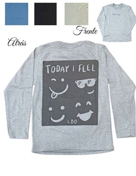 Remera Varon Manga larga algodon premium estampa 'Today I Feel'. Colores: Negra-Gris-azulino-camel. Labendel