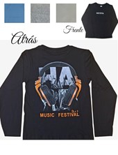 Remera Varon Manga larga algodon premium estampa 'Music Festival'. Colores: Negra-Gris-azulino-camel. Labendel