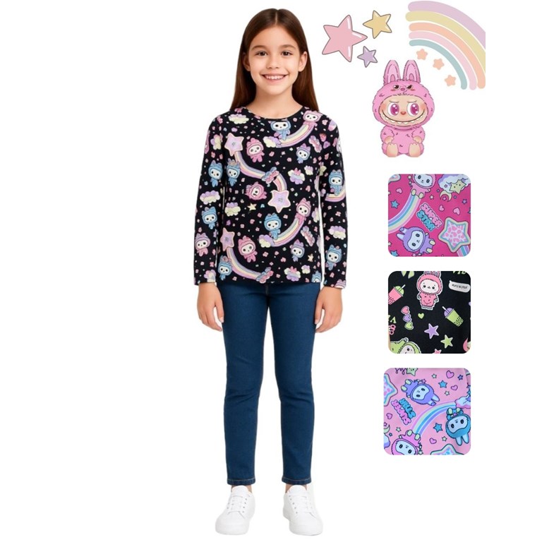 REMERA ESTAMPADA 'LA BUBU' FRISADA TIPO CAMISETA MANGA LARGA. LABENDEL