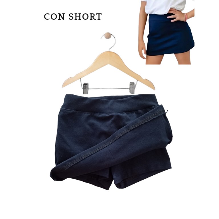 SHORT CON POLLERA PAREO ALGODON CON LYCRA AZUL. LABENDEL