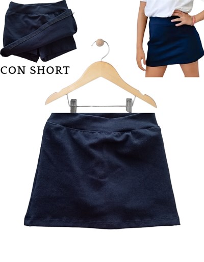 SHORT CON POLLERA PAREO ALGODON CON LYCRA AZUL. LABENDEL