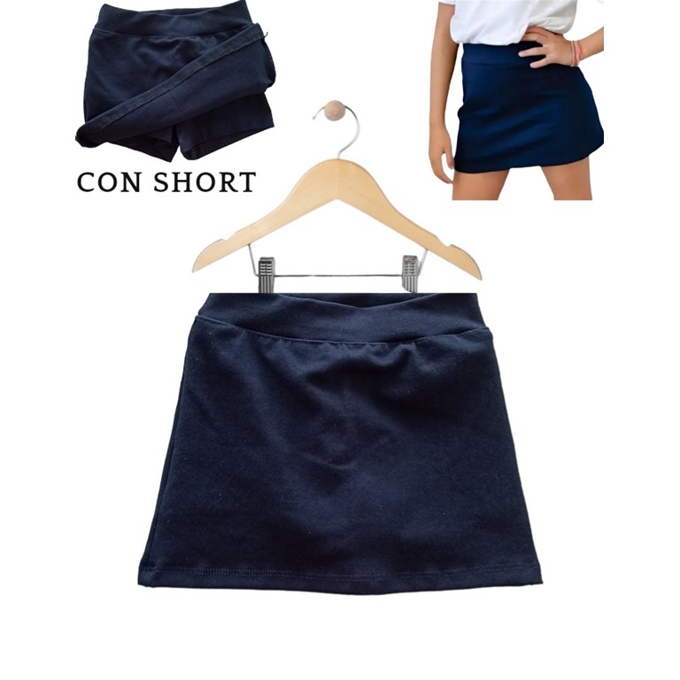 SHORT CON POLLERA PAREO ALGODON CON LYCRA AZUL. LABENDEL