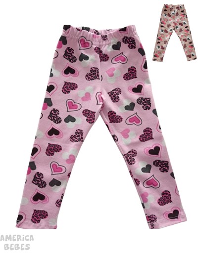 CALZA PARA NENA ALGODON Y LYCRA  ESTAMPADA CORAZONES CON FONDO ANIMAL PRINT LABENDEL