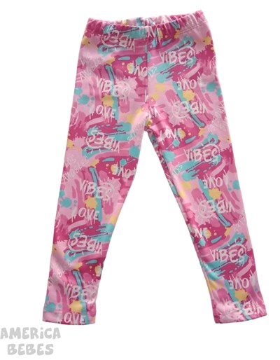 CALZA PARA NENA TERMICA FRISADA ESTAMPADA LOVE VIBES LABENDEL