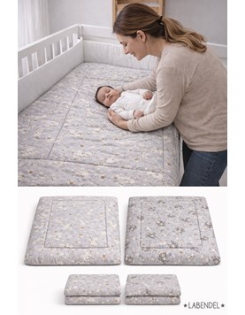 ACOLCHADO PARA CUNA Y PRACTICUNA GRIS ESTAMPADO CONEJOS ESPACIALES. MEDIDAS: 95X145 CM. LABENDEL