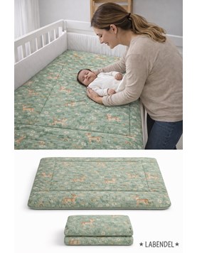 ACOLCHADO PARA CUNA Y PRACTICUNA VERDE ESTAMPADO  VENADOS. MEDIDAS: 95X145 CM. LABENDEL