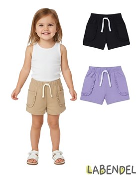 Short rustico beba con volados en bolsillos. Colores: Negro - Lila - Beige. Labendel