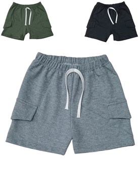 Short bebe cargo rustico con cordon bebe. Colores: Gris-Negro-Verde militar. Labendel