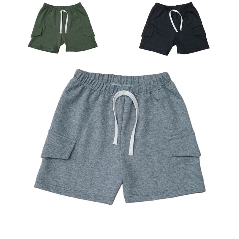 Short bebe cargo rustico con cordon bebe. Colores: Gris-Negro-Verde militar. Labendel