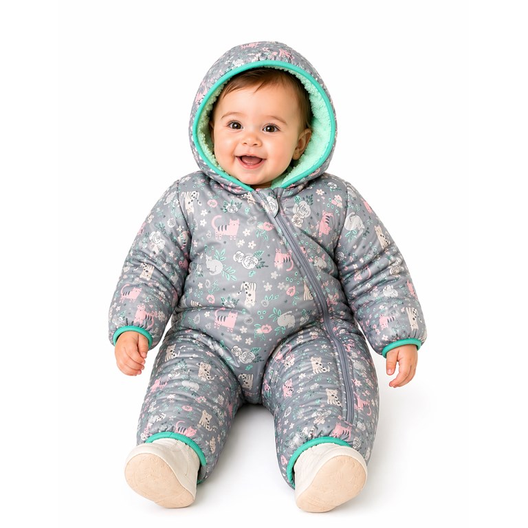 Astronauta para beba enterito con corderito interno, estampa: gatitos. Sin piecito. Labendel